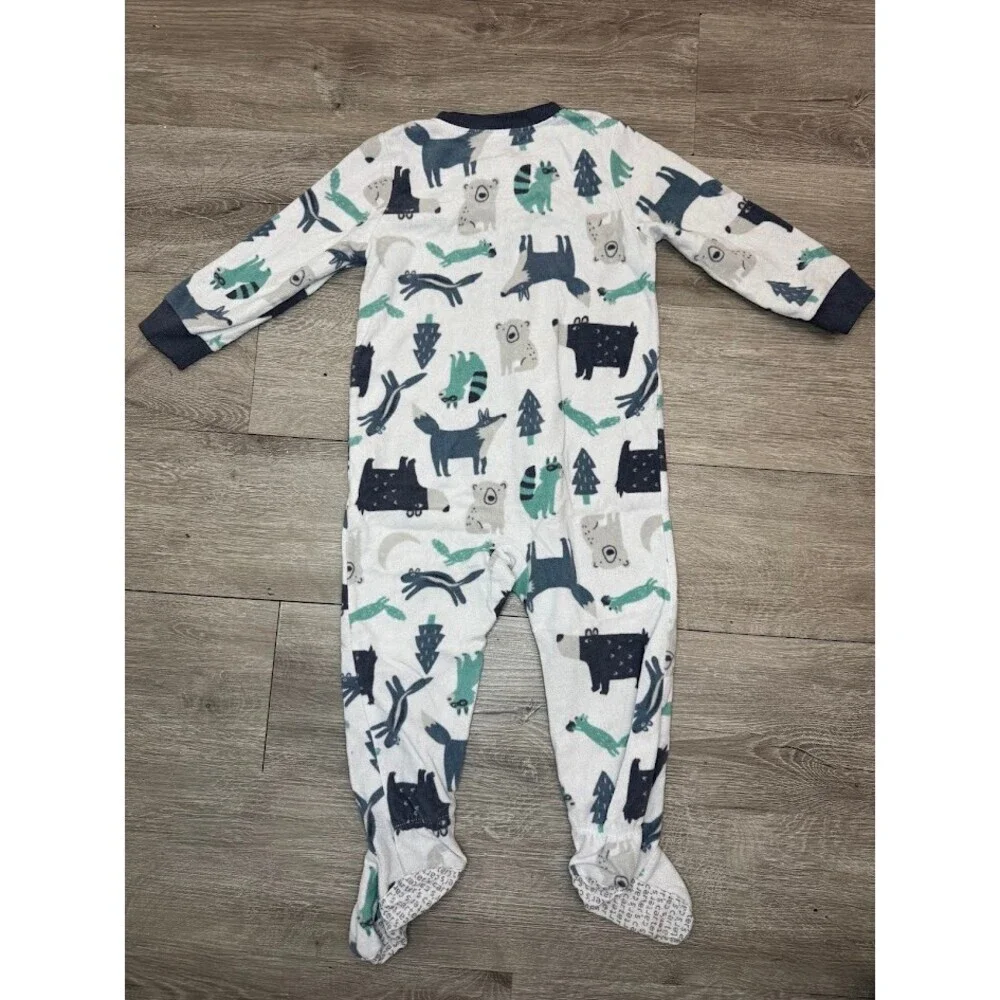 3 Pack Footed Zip Pajama Sleepers 24 Months Red Animal Monkey Bundle